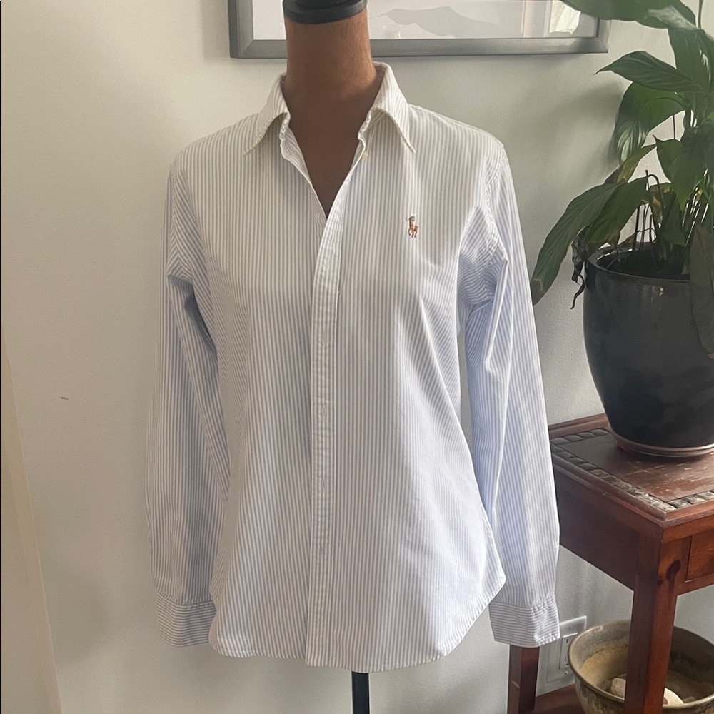 Ralph Lauren Light Blue & White Pinstripe Button-Up Shirt